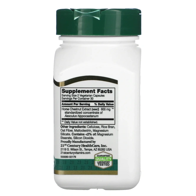 21st Century, Экстракт семян конского каштана, стандартизированный, 60 вегетарианских капсул