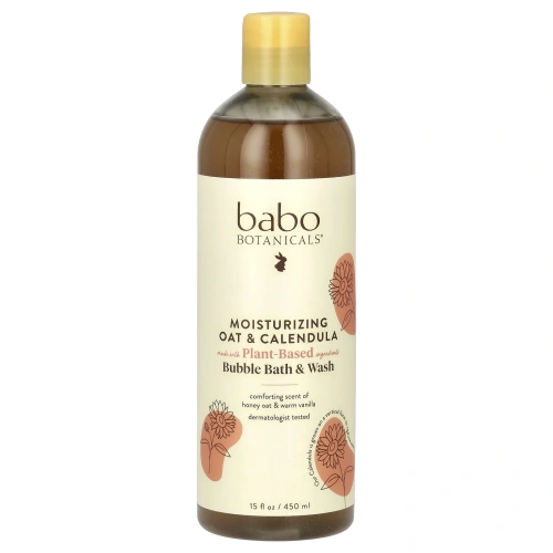 Babo Botanicals, Увлажняющее средство для малышей, пенная ванна и умывание, овсяное молоко с календулой, 450 мл (15 жидк. унц.)