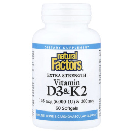 Natural Factors, витамины D3 и K2, 60 мягких таблеток