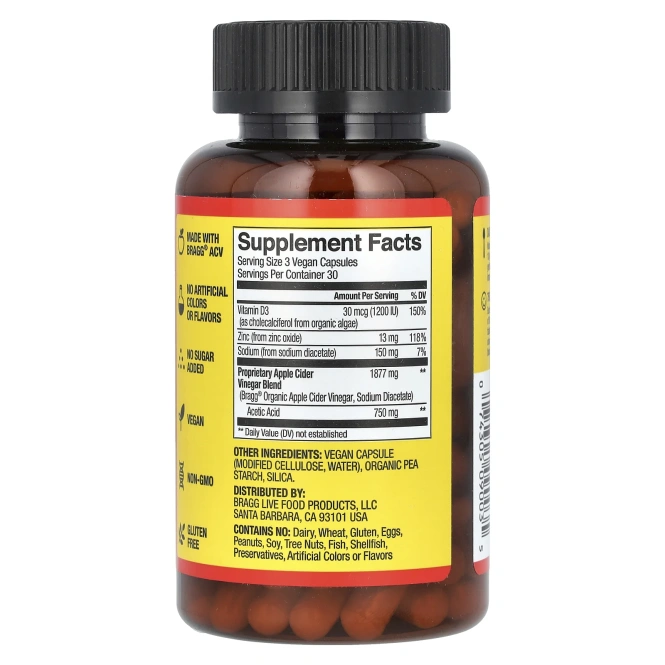 Bragg, Яблочный уксус, 90 капсул