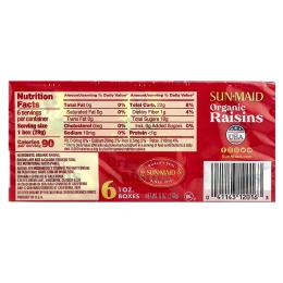 Sun-Maid, California, высушенный на солнце органический изюм, 6 упаковок по 28,3 г (1 унции)