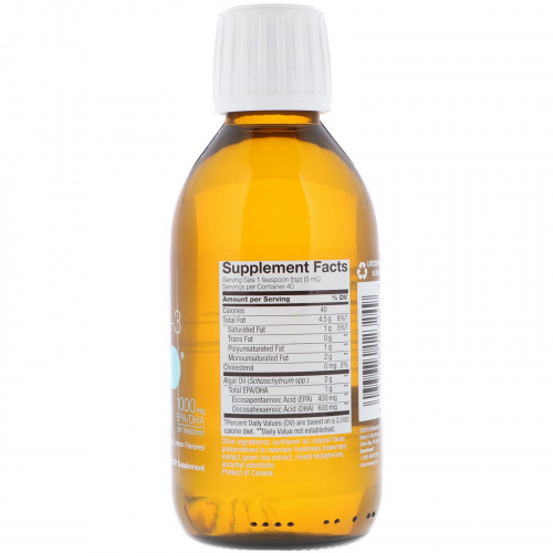 Ascenta, NutraVege, Omega-3 Plant Extra Strength, Zesty Lemon Flavored, 1,000 mg, 6.8 fl oz (200 ml)