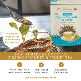DelighTeas, Аюрведический чай, кориандр и фенхель, травяной чай для выведения токсинов, рассыпчатая смесь, без кофеина, 140 г (5 унций)