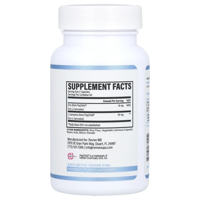 Revive, цинк и карнозин, 120 вегетарианских капсул