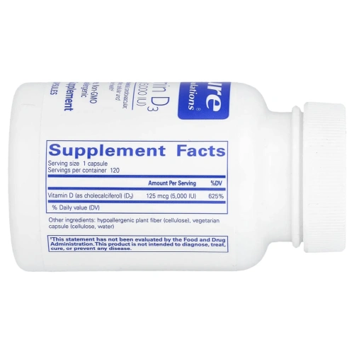 Pure Encapsulations, витамин D3, 125 мкг (5000 МЕ), 120 капсул