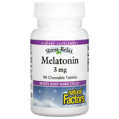 Natural Factors, Стресс-релакс, мелатонин, 3 мг, 90 жевательных таблеток
