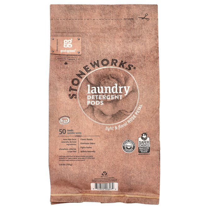 Grab Green, Stoneworks, Моющее средство для стирки в капсулах, Розовый бутон, 50 загрузок, 1,65 фунтов (750 г)