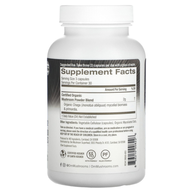 Om Mushrooms, чага, 2000 мг, 90 растительных капсул (667 мг в 1 капсуле)