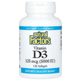 Natural Factors, Витамин D3, 5000 МЕ, 120 гелевых капсул