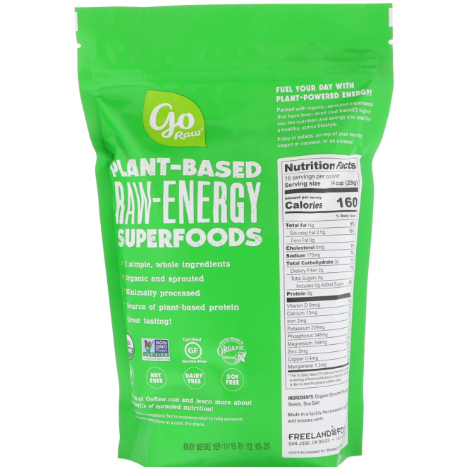 Go Raw, Органические, пророщенные семена тыквы с морской солью, 16 унц. (454 г)