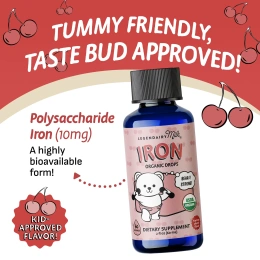 Legendairy Milk, Iron Organic Drops, для детей от 4 месяцев, вкусная вишня, 60 мл (2 жидк. Унции)