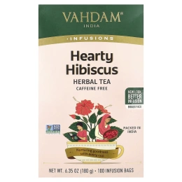 VAHDAM India, Infusions, травяной чай, гибискус, без кофеина, 100 пакетиков для заваривания, 180 г (6,35 унции)