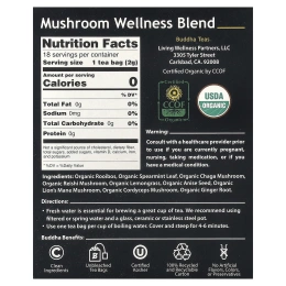 Buddha Teas, Organic Herbal Tea, оздоровительная смесь с грибами, без кофеина, 18 чайных пакетиков, 36 г (1,27 унции)