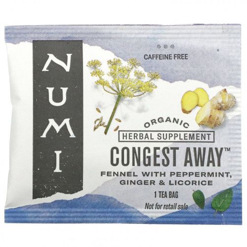 Numi Tea, Organic, Congest Away, без кофеина, 16 чайных пакетиков без ГМО, 32 г (1,13 унции)