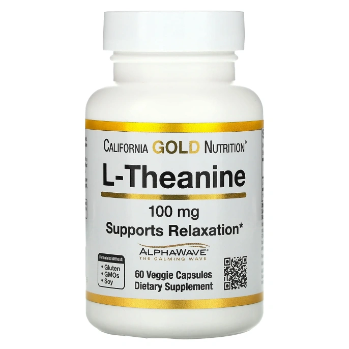 California Gold Nutrition, L-теанин, AlphaWave, способствует расслаблению, успокоению и концентрации, 100 мг, 60 вегетарианских капсул