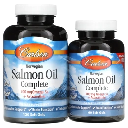 Carlson Labs, Полноценный норвежский лососевый жир Salmon Oil Complete, 120 мягких таблеток + 60 таблеток бесплатно
