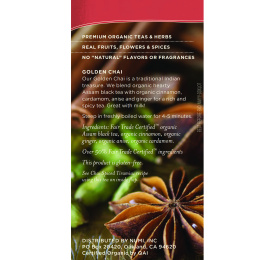 Numi Tea, Органический черный чай, со средним содержанием кофеина, Золотой чай, 18 чайных пакетиков, 1,65 унции (46,8 г)