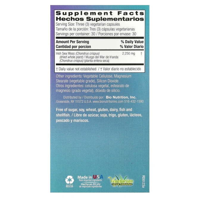 Bio Nutrition, ирландский морской мох, 90 вегетарианских капсул