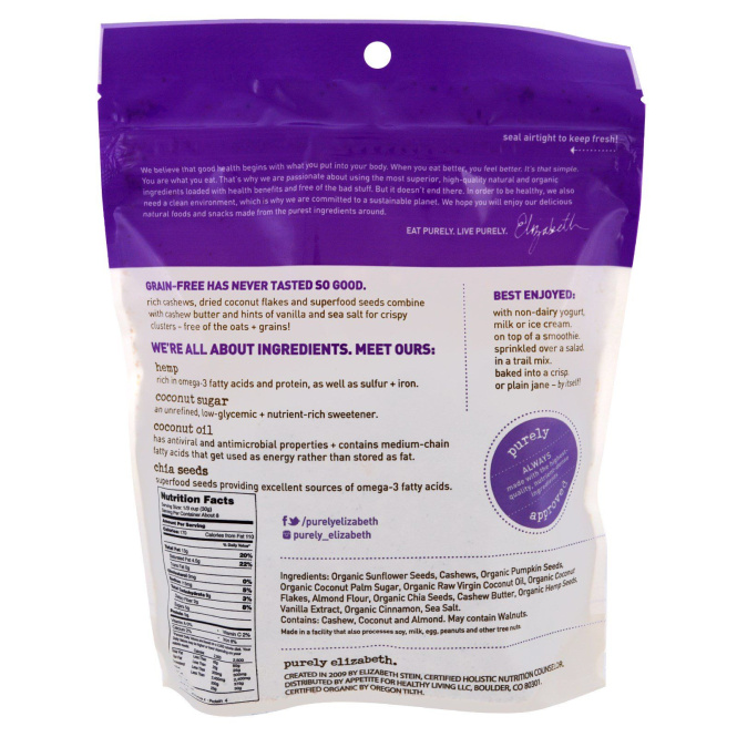 Purely Elizabeth, Беззерновые мюсли, кокос и кешью, 8 унций (227 г)