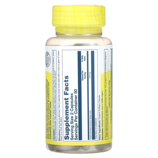 Solaray, органический лопух, 970 мг, 100 органических капсул (485 мг в 1 капсуле)