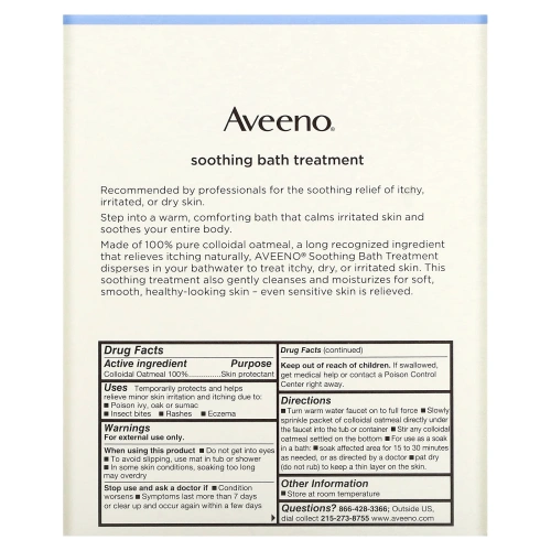 Aveeno, Active Naturals, Для успокаивающей ванной процедуры, без отдушек 8 однопорционных пакетиков ,1.5 унции (42 г) каждый.