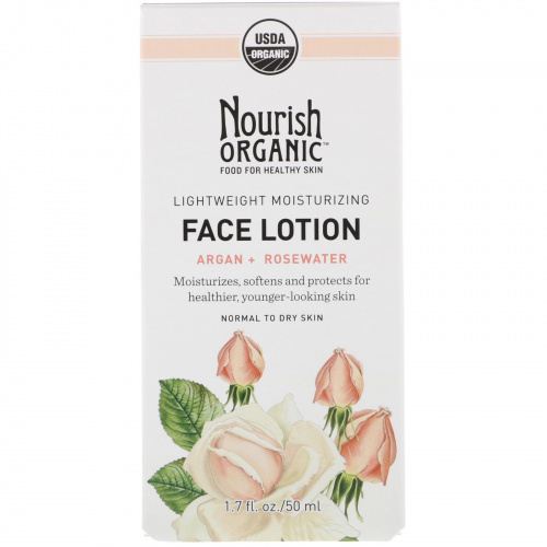 Nourish Organic, Lightweight Moisturizing Face Lotion, Argan + Rosewater, 1.7 fl. oz (50 ml)