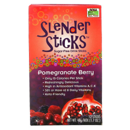NOW Foods, Real Food, Slender Sticks, со вкусом граната и ягод, 12 стиков, по 4 г (0,14 унции)