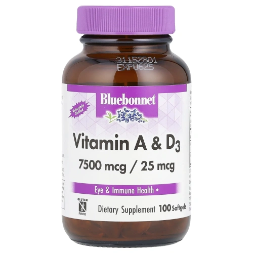 Bluebonnet Nutrition, Витамины A и D3, 100 гелевых капсул