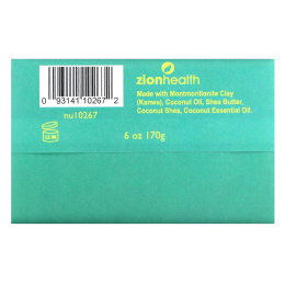 Zion Health, Кусковое мыло с древней глиной, кокос и ши, 170 г (6 унций)
