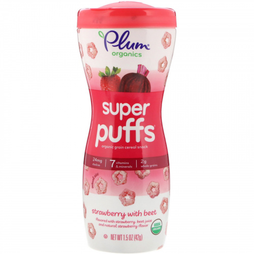 Plum Organics, Super Puffs, снек из органических злаков, клубника со свеклой, 1,5 унции (42 г)