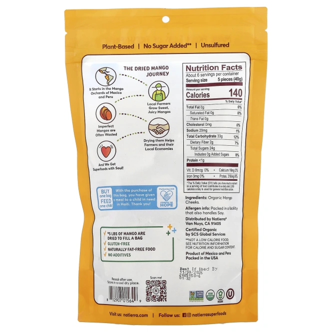 Natierra, Органические сушеные манговые щечки, 227 г (8 унций)