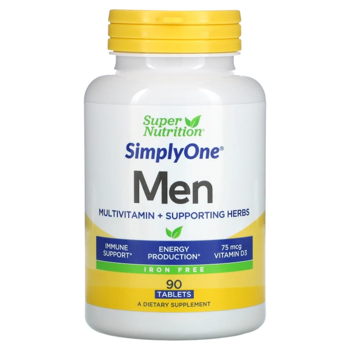 Super Nutrition, SimplyOne, для мужчин, тройная сила мультивитаминов, не содержит железа, 90 таблеток