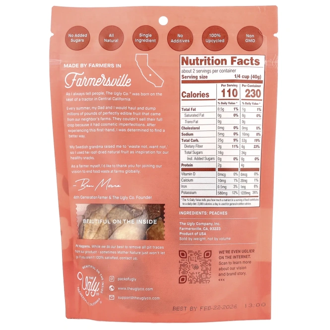 Hello! I'm Ugly, Сухофрукты, нарезанные персики, 85 г (3 унции)