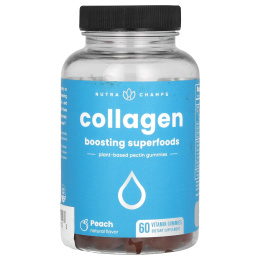 NutraChamps, жевательные таблетки с коллагеном, повышающие уровень суперфудов, со вкусом персика, 60 жевательных таблеток с витаминами