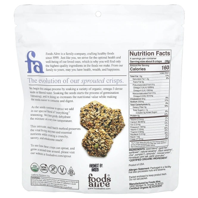 Foods Alive, Хрустящие чипсы, все, 113 г (4 унции)