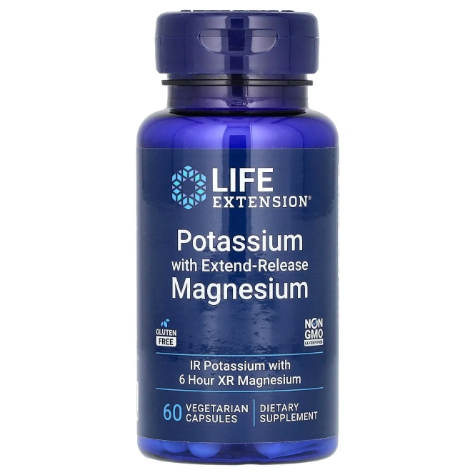 Life Extension, Калий с магнием пролонгированного действия, 60 вегетарианских капсул