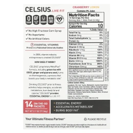 Celsius, Live Fit, клюква и лимон, 14 пакетиков, по 5,54 г (0,2 унции)