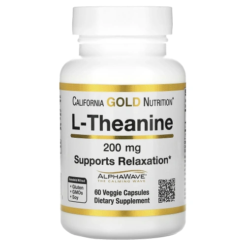California Gold Nutrition, L- теанин, AlphaWave, способствует расслаблению, успокоению и концентрации, 200 мг, 60 вегетарианских капсул