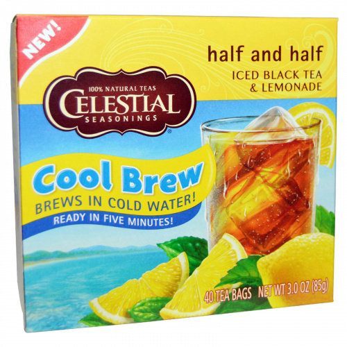 Celestial Seasonings, Half and Half, завариваемый в холодной воде холодный черный чай и лимонад, смешанные в равных пропорциях, 40 чайных пакетиков, 3,0 унции (85 г)