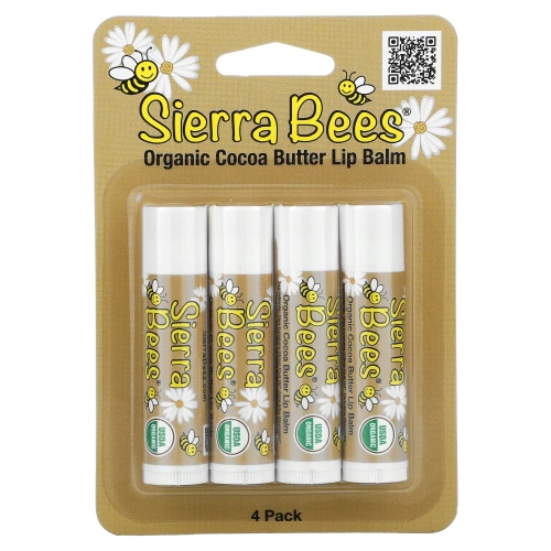 Sierra Bees, Органические бальзамы для губ, масло какао, 4 в упаковке, по 4,25 г (0,15 унц.) каждый