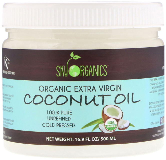 Sky Organics, Organic Extra Virgin Coconut Oil, 100% Pure Unrefined, Cold Pressed, 16.9 fl oz (500 ml)