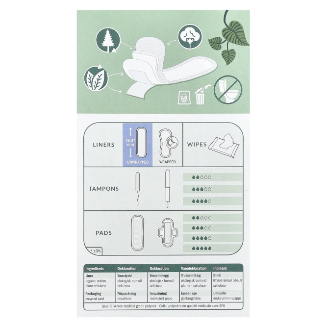 Natracare, Ежедневные прокладки, органический хлопок, мини, 30 прокладок