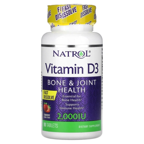 Natrol, Витамин D3, Клубника, 2000 МЕ, 90 таблеток