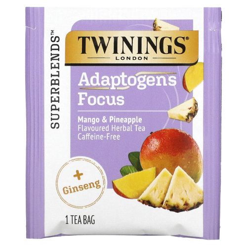 Twinings, Focus Herbal Tea, Ginseng, Mango & Pineapple, Caffeine Free, 18 Tea Bags, 0.95 oz (27 g)