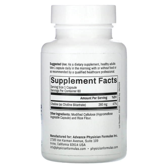 Advance Physician Formulas, Inc., Битартрат холина, 650 мг, 60 капсул