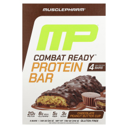 MusclePharm, Протеиновый батончик Combat Ready ™, шоколадный батончик с арахисовым маслом, 4 батончика, 54 г (1,9 унции)