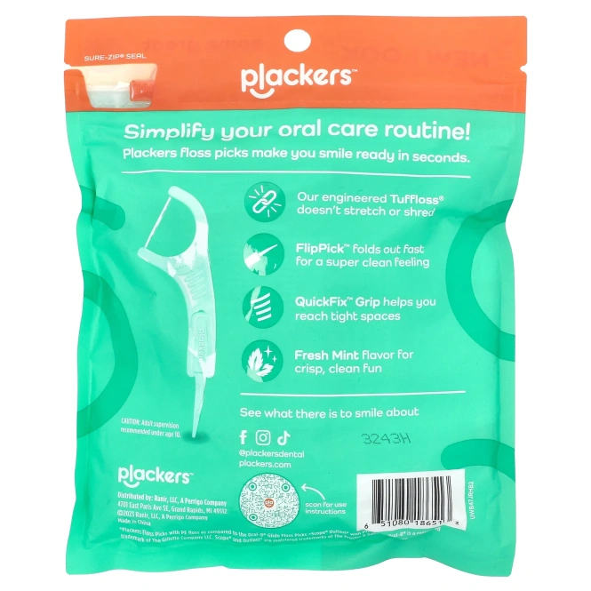 Plackers, Micro Mint, зубочистки с нитью, экономичная упаковка, мята, 150 шт.