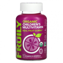 Fruily, Органический детский мультивитаминный комплекс с 17 витаминами и минералами, фруктовый сбор, 60 жевательных таблеток