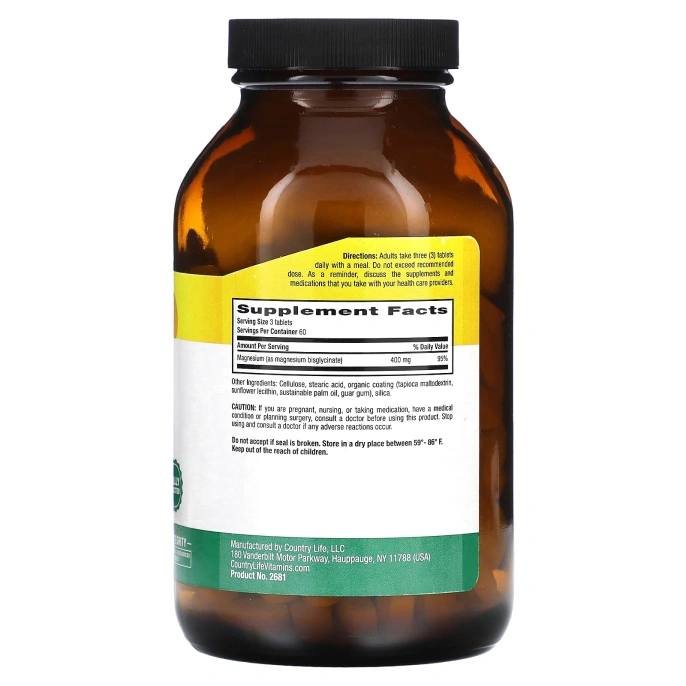 Country Life, Глицинат хелатного магния, 180 таблеток