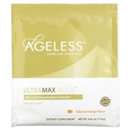Ageless UltraMax Gold, улучшенная формула омоложения с альфатрофином, со вкусом валенсийского апельсина, 22 пакетика, 13,5 унции (17,4 г) каждый